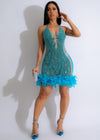 Magic Night Mesh Rhinestones Mini Dress Blue