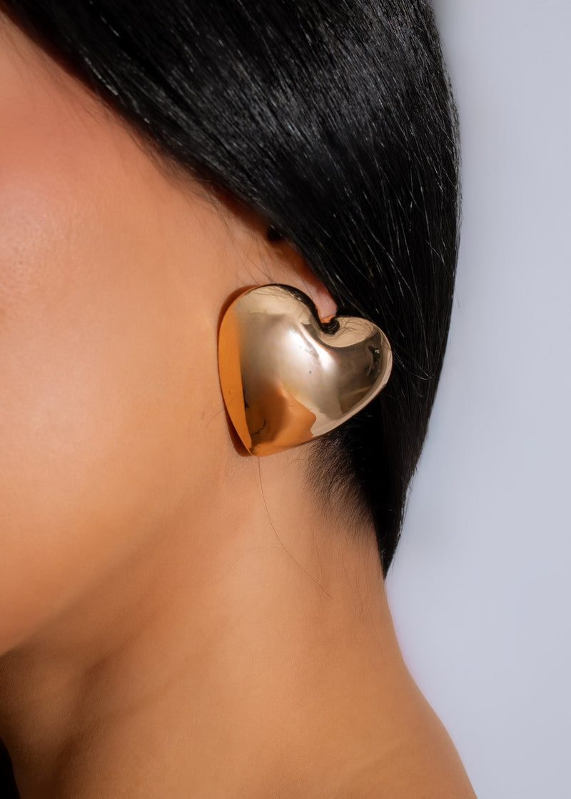 Dramatic Heart Earrings Gold