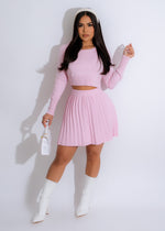 Beautiful pink pleated skirt set with matching top, perfect for any occasion
