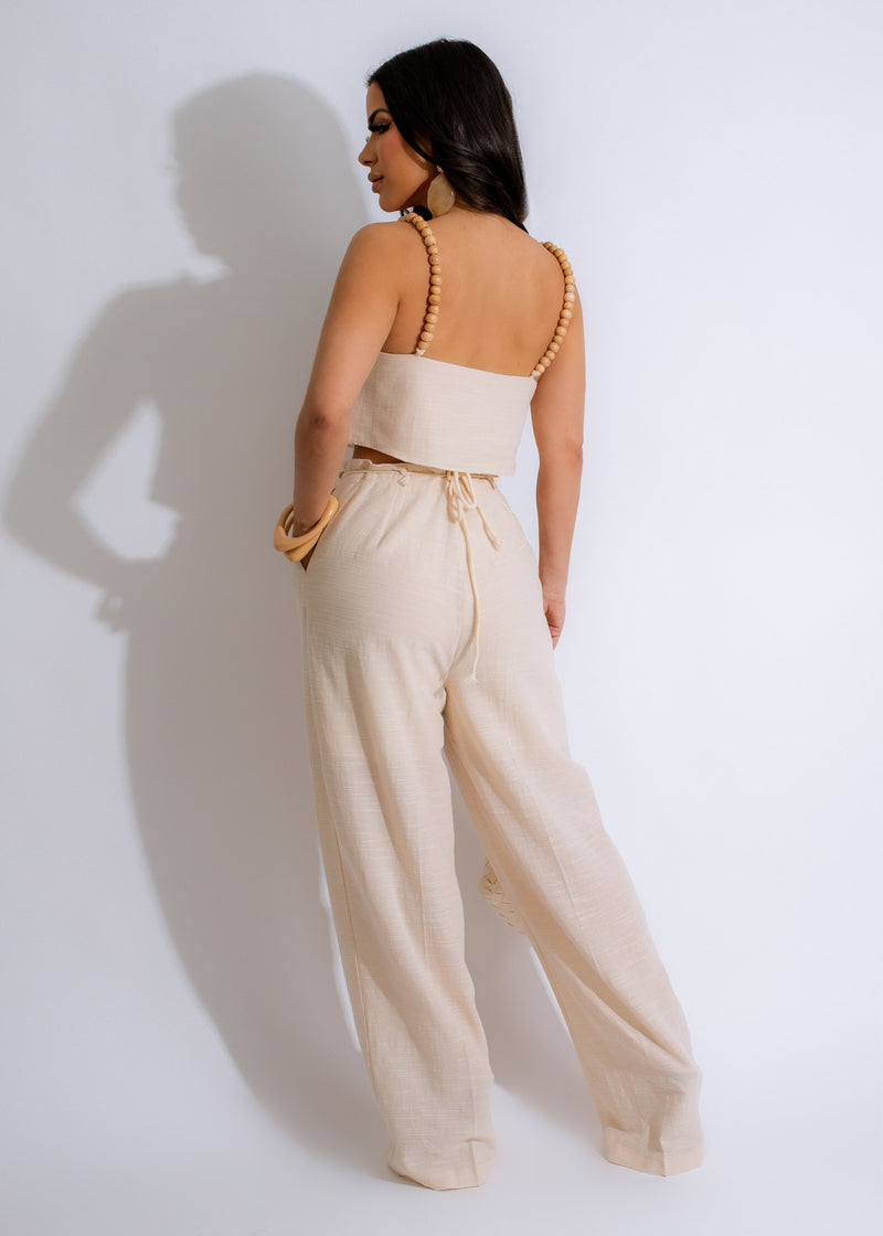 Beautiful nude linen pant set with comfortable, relaxed fit for women