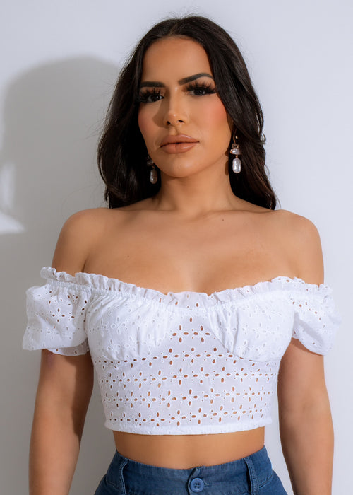 Beautiful white lace crop top with angel sleeves, perfect for any occasion