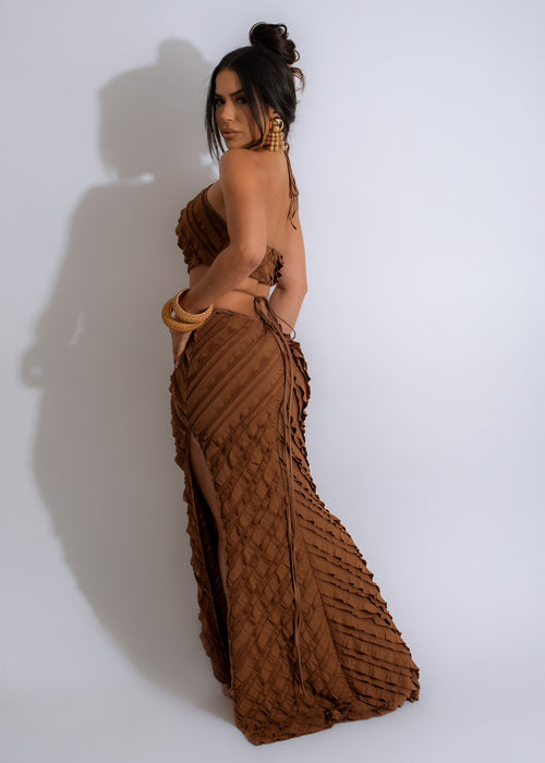 Stylish and versatile Tell Me Now Maxi Dress Brown, a flattering and comfortable choice for casual or formal events