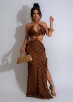 Tell Me Now Maxi Dress Brown, a flowy and elegant dress with a deep brown color, perfect for any occasion