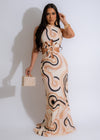 Retro-inspired maxi dress with cut-out details in a nude color