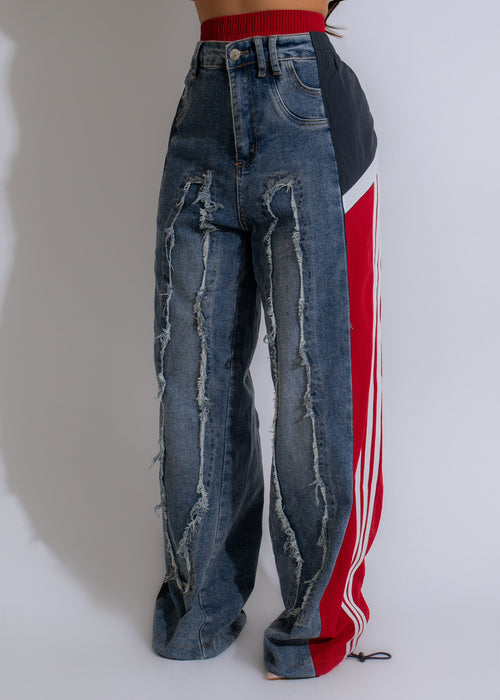  Red denim jogger jeans with a unique and flattering fit