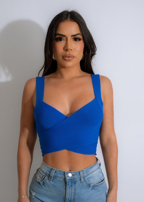 Love Hurts Ribbed Crop Top Blue