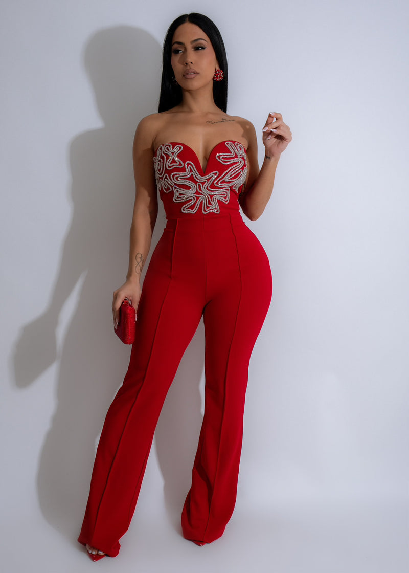 Red rhinestone jumpsuit shop