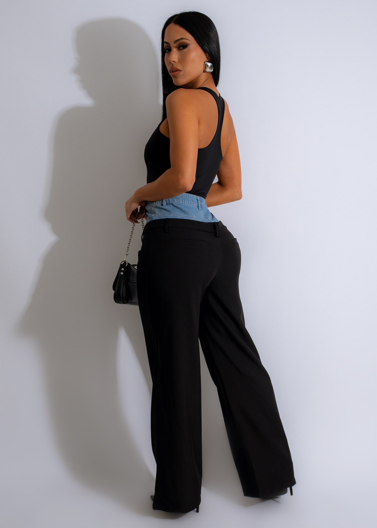 A close-up image of the I Like You Denim Pant Black showcasing the stylish black denim fabric and comfortable fit for everyday wear