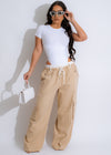 Stylish and versatile nude cargo pants with multiple pockets and adjustable waistband for women's fashion 