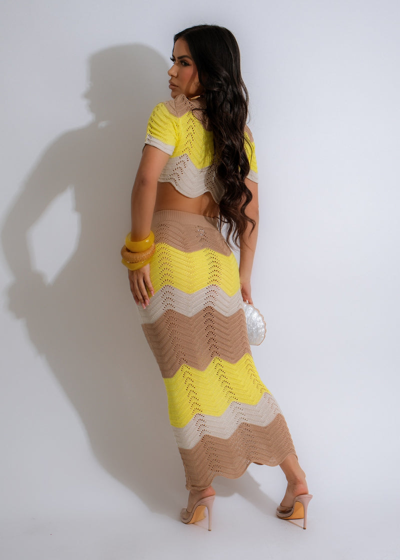 Brown crochet skirt set with matching top, perfect for summer days