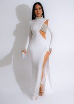 Evening Glamour Rhinestones Maxi Dress White
