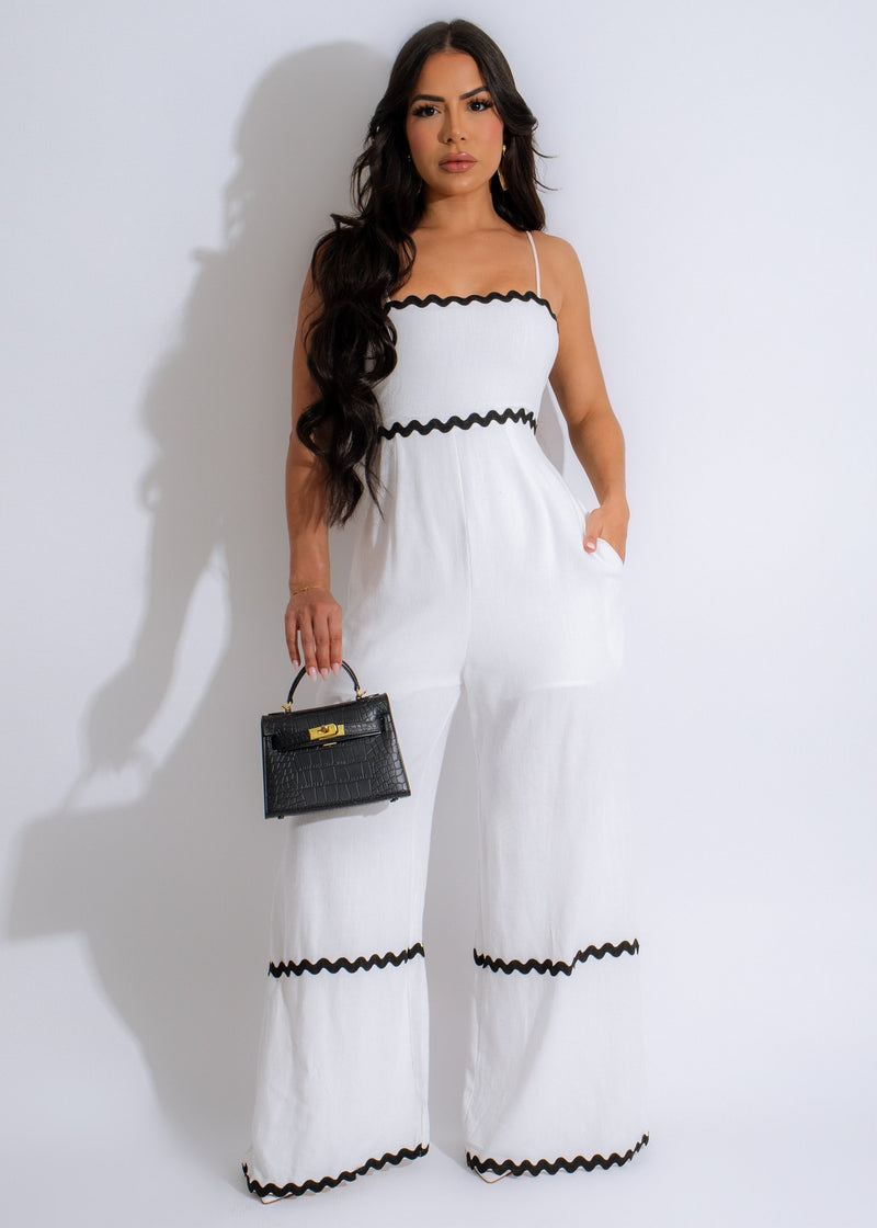 Monochrome Elegance Linen Jumpsuit White