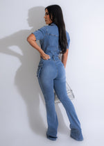 Stylish Feeling Me Denim Jumpsuit featuring wide-leg silhouette and belt loops