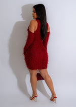  Luxurious red fur mini dress set with elegant design and matching accessories