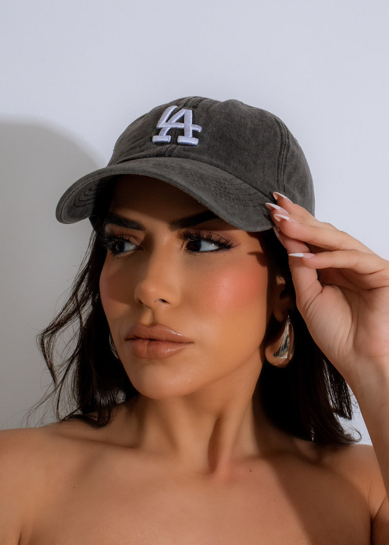 Stylish black Cool Girl LA Hat with embroidered logo and adjustable strap 