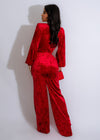  Elegant and stylish first class velvet jumpsuit in a bold red hue