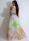 Beautiful green Ethereal Blossom Skirt Set with delicate floral pattern