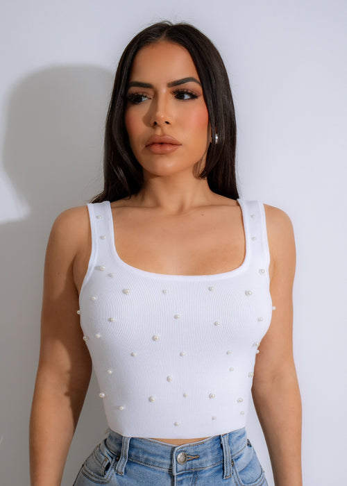 Found You Love Knit Pearls Crop Top White