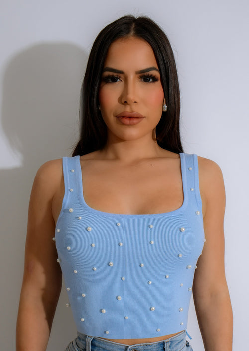 Found You Love Knit Pearls Crop Top Blue