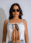 Beautifully crafted Burning Love Lace Crop Top White with scalloped hem