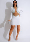 Beautiful white mini dress with mesh and rhinestone detailing for women