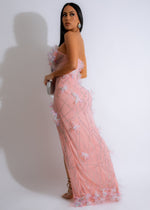 Beautiful and glamorous Baroque Beauty Mesh Rhinestones Maxi Dress Pink for special occasions