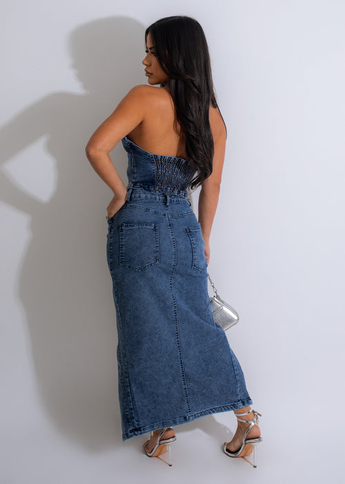 Make It Sexy Denim Skirt Set - A trendy and stylish outfit perfect for a night out