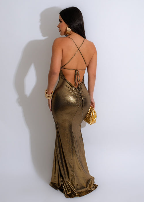 Naturally Metallic Ruched Maxi Dress Gold