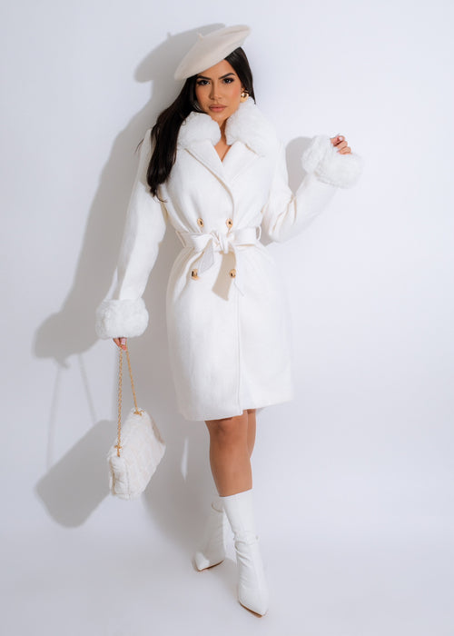 Motive Fur Coat White for Women, Winter Fashion Statement Piece