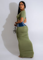 Don't Come Back Ruched Denim Skirt Set Green