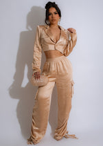 Obsession Silk Cargo Pant Set Nude, a luxurious and stylish two-piece outfit for women