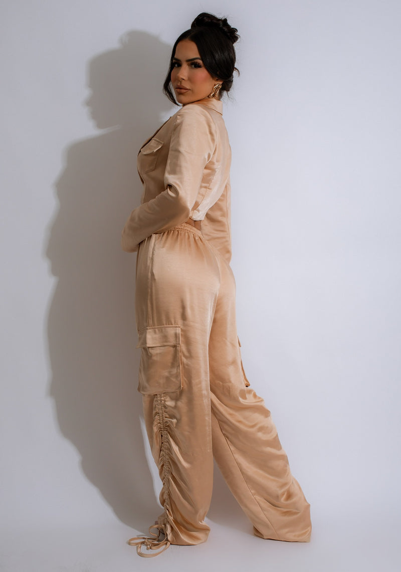 Obsession Silk Cargo Pant Set Nude, a stylish and comfortable outfit for everyday wear