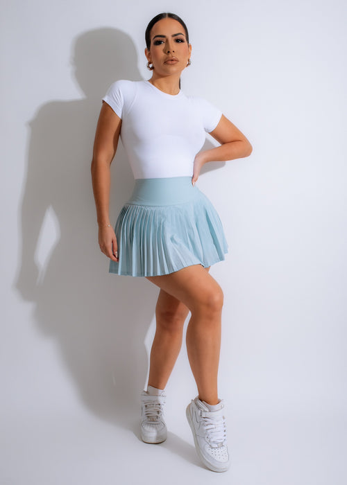 Women's Athletic Blue Tennis Skirt with Sweat-wicking Fabric