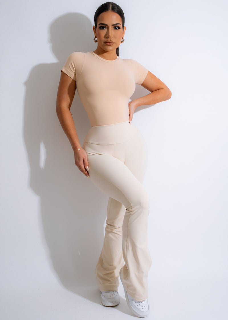 High-waisted nude leggings with a buttery soft and stretchy fabric