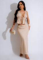 Fab Fusion Linen Skirt Set Nude in natural beige color with matching top for a coordinated look