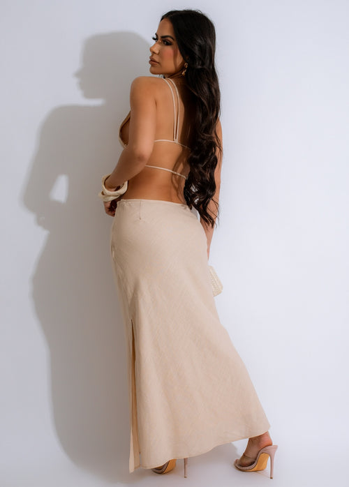 Stylish and versatile Fab Fusion Linen Skirt Set Nude in a neutral shade