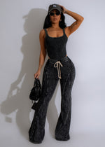 Black ribbed pant set with a dreamy, comfortable fit for women