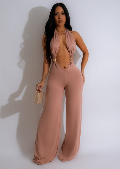 Full-length nude jumpsuit with sleek and elegant design for women 