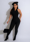 Stunning Outta My Way Ribbed Jumpsuit Black with flattering ribbed texture and sleek silhouette, perfect for any occasion