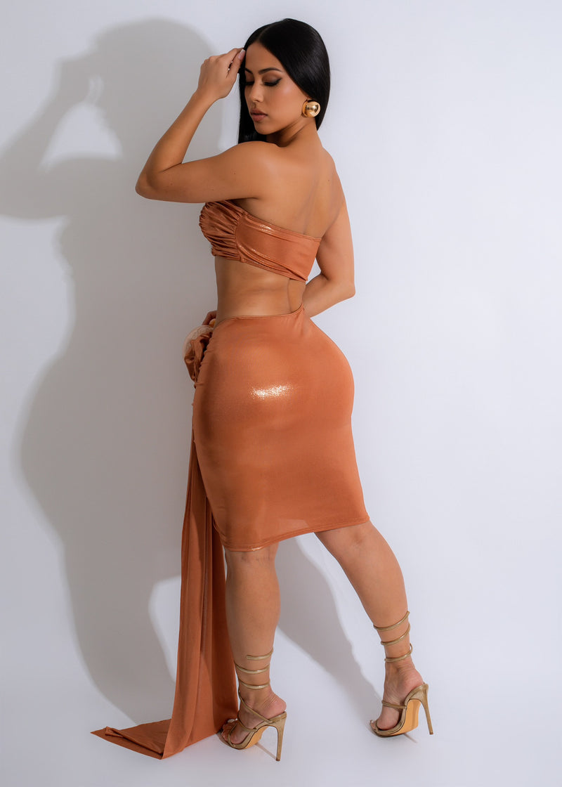Side View of the Metallic Ruched Mini Dress with Flattering Silhouette
