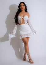 Eternal Beauty Knit Skirt Set White with floral lace details