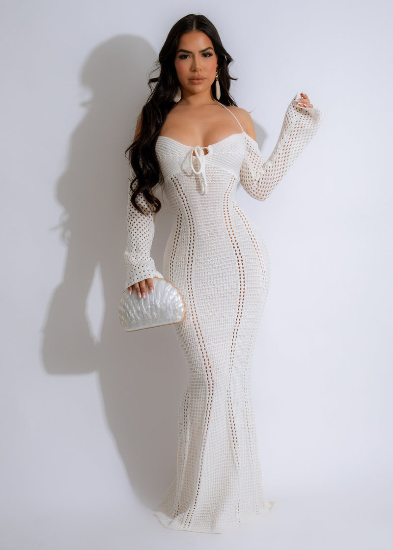 Beach Girly Crochet Maxi Dress White