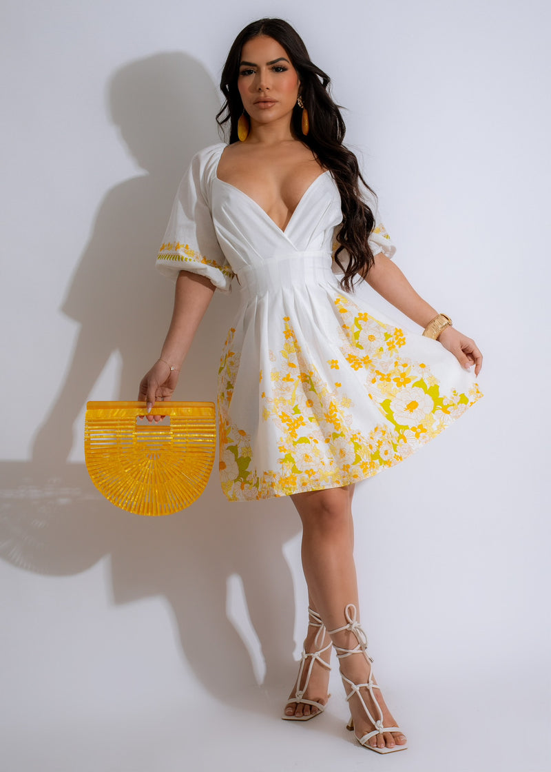 Beautiful Forever Spring Linen Mini Dress in White, perfect for summer events or casual outings, featuring a flattering A-line silhouette and delicate lace details