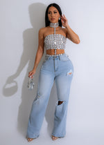 Welcome To The Party Metallic Rhinestone Top Silver