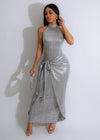 Just-Over You Metallic Maxi Dress Silver, a stunning silver evening gown with a shimmery finish, perfect for special occasions and formal events