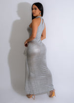 Gorgeous Just Over You Metallic Maxi Dress Silver, featuring a figure-flattering silhouette, elegant design, and eye-catching metallic fabric