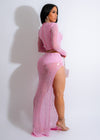 Stylish and glamorous pink two-piece skirt set with shimmering rhinestones and a flattering silhouette