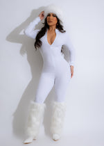 Faux fur white leg warmers provide cozy warmth on chilly days