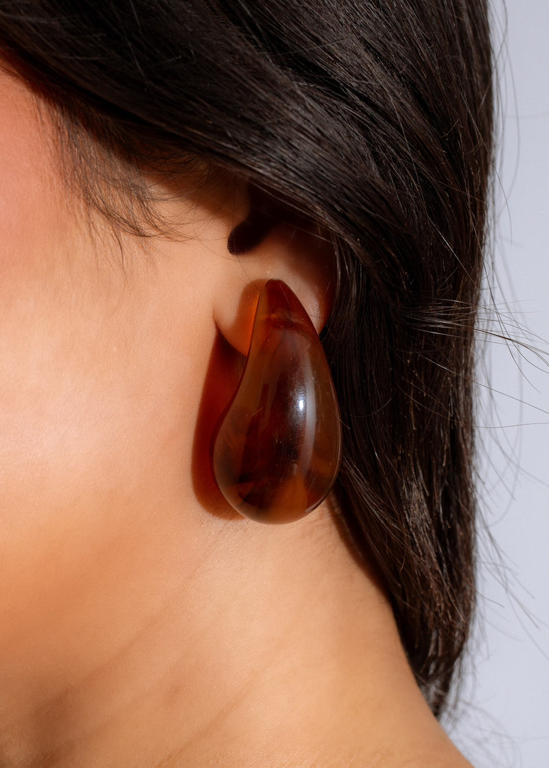 Handcrafted brown leather earring with delicate gold accent, Just A Kiss Earring Brown