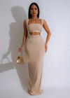 Monochrome Muse Ribbed Maxi Dress Set Nude, front view, sleeveless, form-fitting